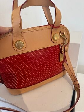 Dooney & Bourke Red with Tan Leather Trim Satchel